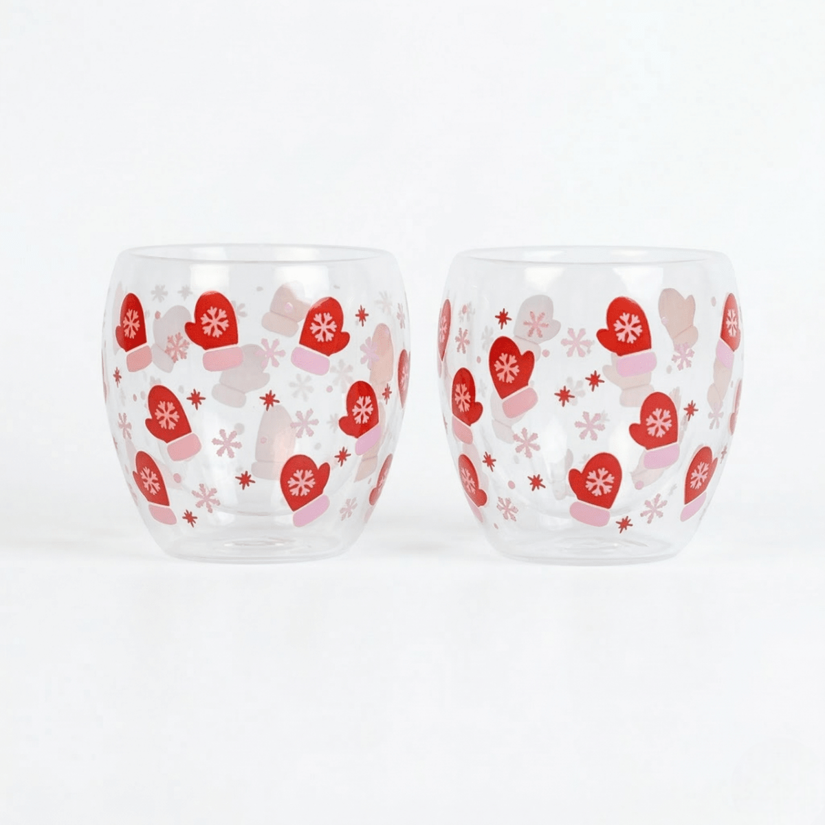 Set-2 Christmas Gloves -Double Wall Glass Mug - Memories Insite